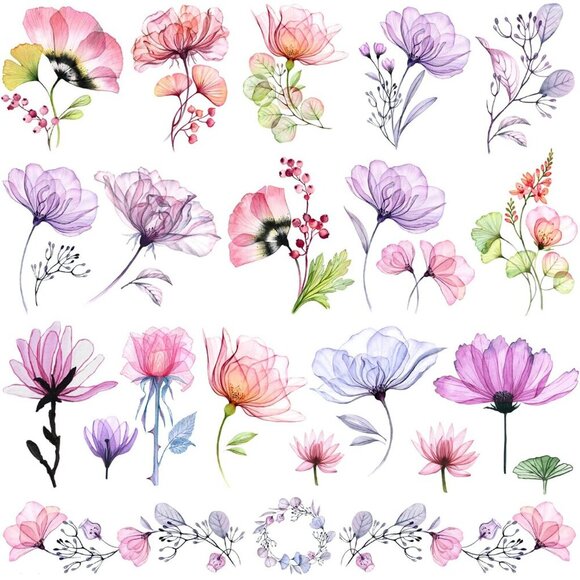 Other - 16 Sheets X-Ray Flower Temporary Tattoos for Women, Xray Watercolor Rose Lily Fl